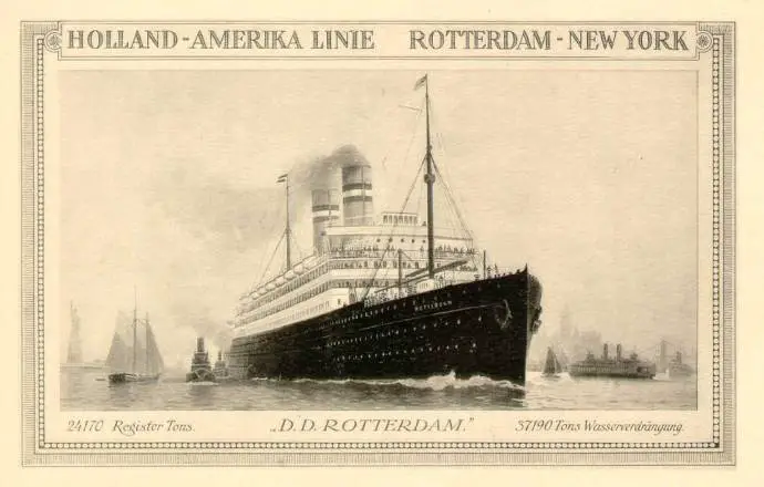 The SS Rotterdam IV ocean liner in 1908, the ship Margaretha used in 1915