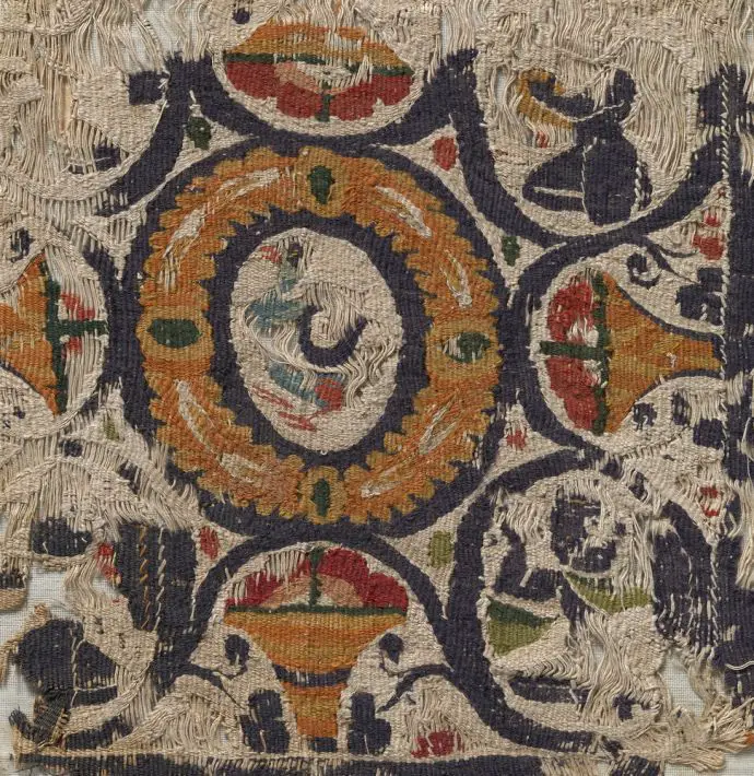 A fragment of a Coptic textile; 5th–6th cent. -  Upper Egypt; linen, wool; National Museum of Slovenia. Photo - Tomaž Lauko.jpg