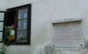 Plaque marking the house in Čebine, where Communist Party of Slovenia was established in 1937