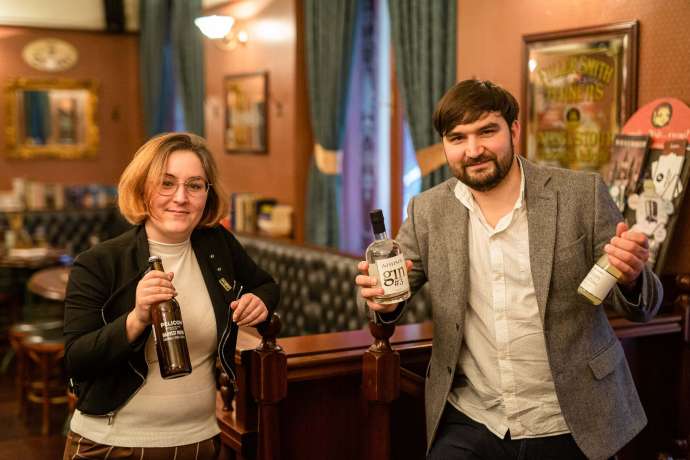 Anita Calavita of Pelicon and Miha Bratina of Bratinov Gin at Sir Williams Pub, Ljubljana