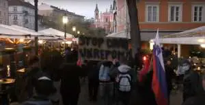 Marching in Ljubljana - &quot;stop covid restrictions&#039;