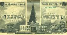 One note of the temporary 'lipa' currency, showing Plečnik's unrealised Parliament building