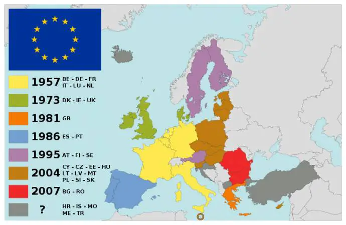 2011 map of EU; Croatia joined in 2013