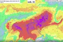 A map of the PM10 pollution at 15:00 Saturday, 29 March 2020