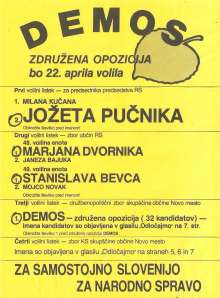 Demos' election campaign poster, 1990