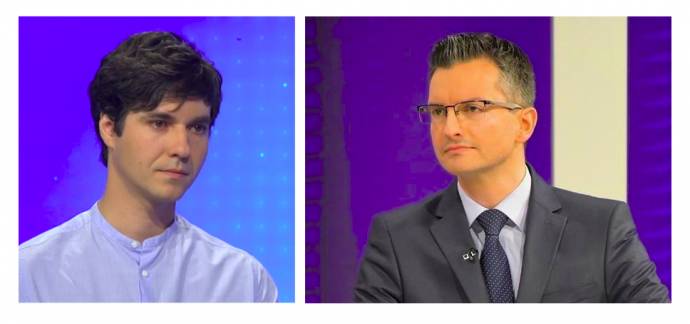 The Left&#039;s Luka Mesec on the left, and Marjan Šarec on the right