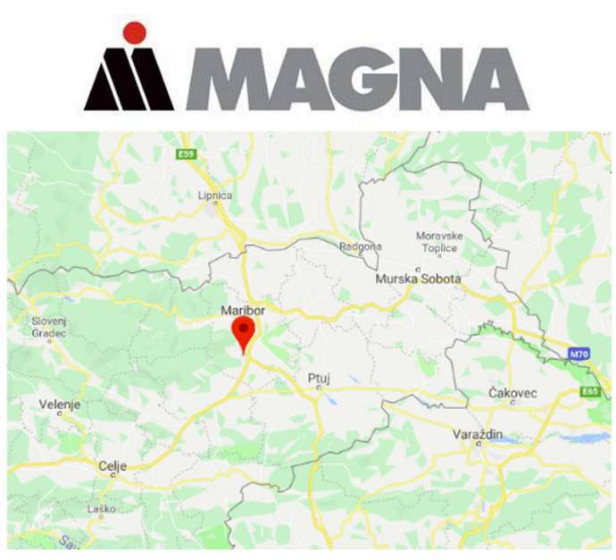 Magna&#039;s logo and the location of the plant