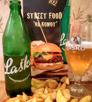 A picture of the street food menu, plus fries and beer