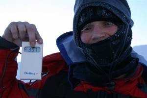 Visitor of Mrzla Komna frost pocket, 2009