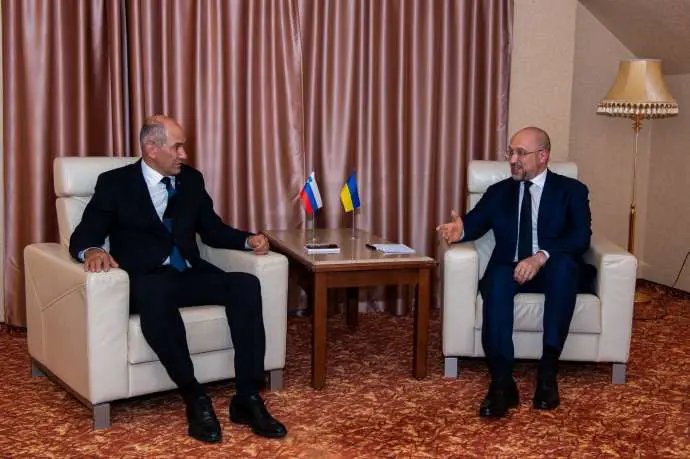 Prime Minister Janez Janša and the Prime Minister of Ukraine, Denys Shmyhal.
