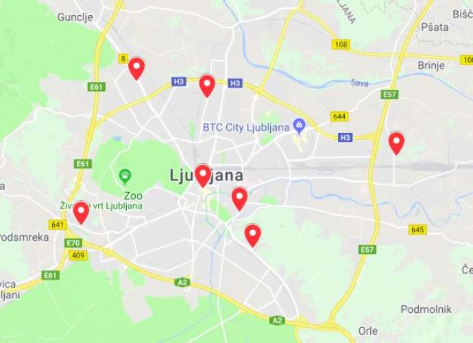 The possible locations of the speed traps