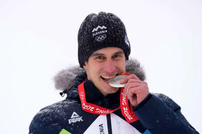 Žan Kranjec and his silver medal for Giant Slalom