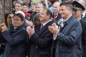 Man holding umbrella, Prince Edward, President Borut Pahor