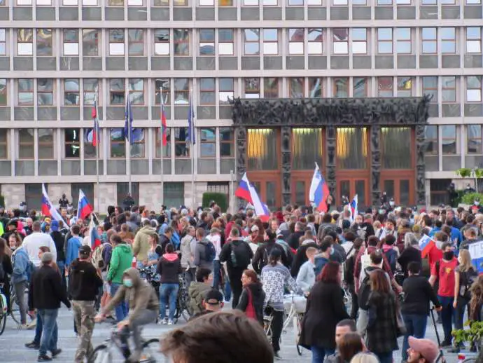 Protesters in front of Parliament