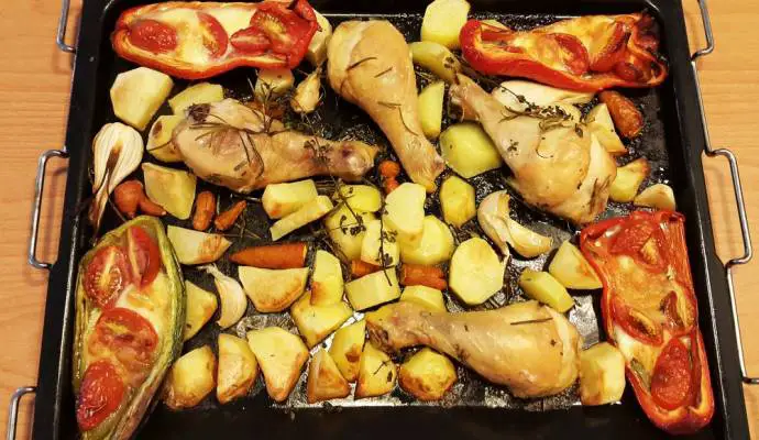 Veggies (and chicken drumsticks) from the oven