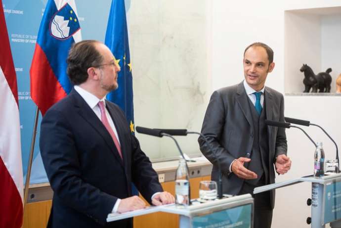 Austrian Foreign Minister Alexander Schallenberg and Slovebian Foreign Minister Anže Logar