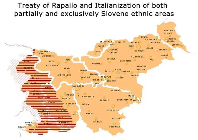 Today&#039;s Slovenian territory with the Rapallo border