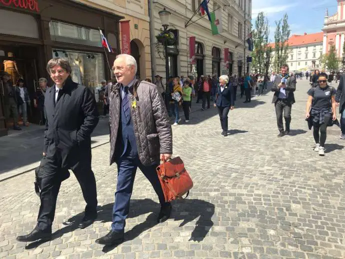 Puigdemont, left, in Ljubljana