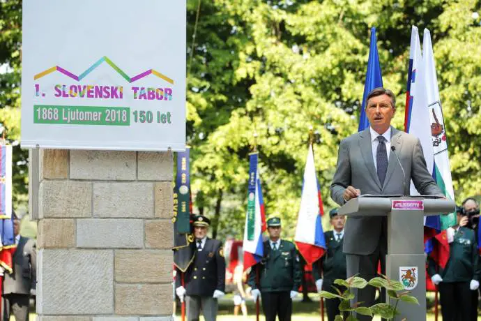 President Pahor speaks at the event in Ljutomer marking the 150th anniversary of the first tabor 