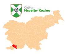 The coat of arms and location of Hrpelje - Kozina