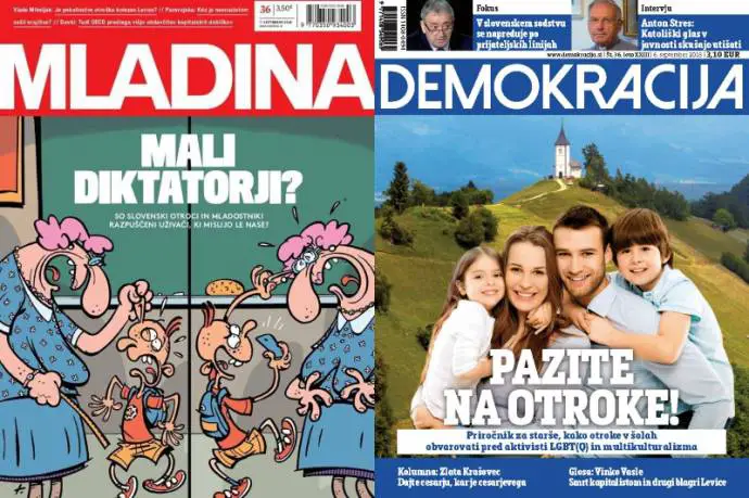 Mladina: The Myth of Small Dictators. Slovenian children and adolescents are not hedonists who think only of themselves. Demokracija: Watch out for your children! A handbook for parents how to keep the children in schools safe from LGBT(Q) activists and multiculturalism