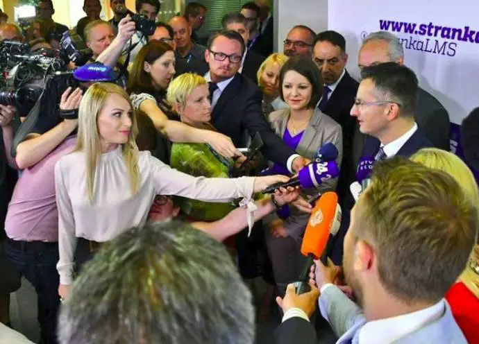 Marjan Šarec speaks with reporters on June 3