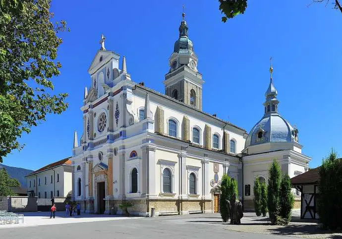 Brezje Basilica of Mary Help of Christians (Bazilika Marije Pomagaj), one of Slovenia&#039;s holiest and most popular pilgrimage sites, where mass will be given by Cardinal Franc Rode along with Ljubljana Archbishop Stanislav Zore