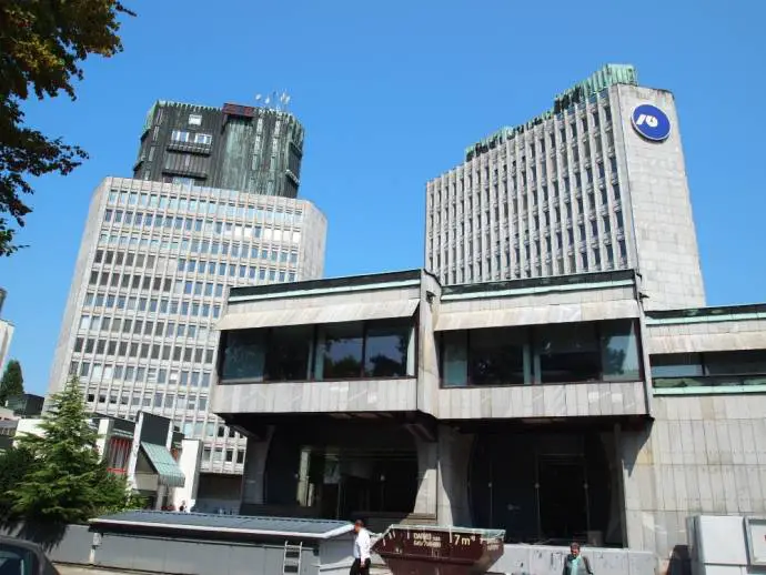 The NLB Tower, in Ljubljana, on the right