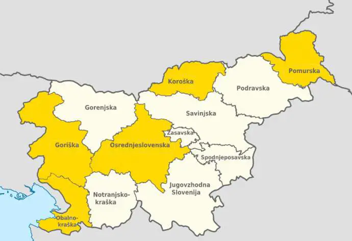 The yellow regions