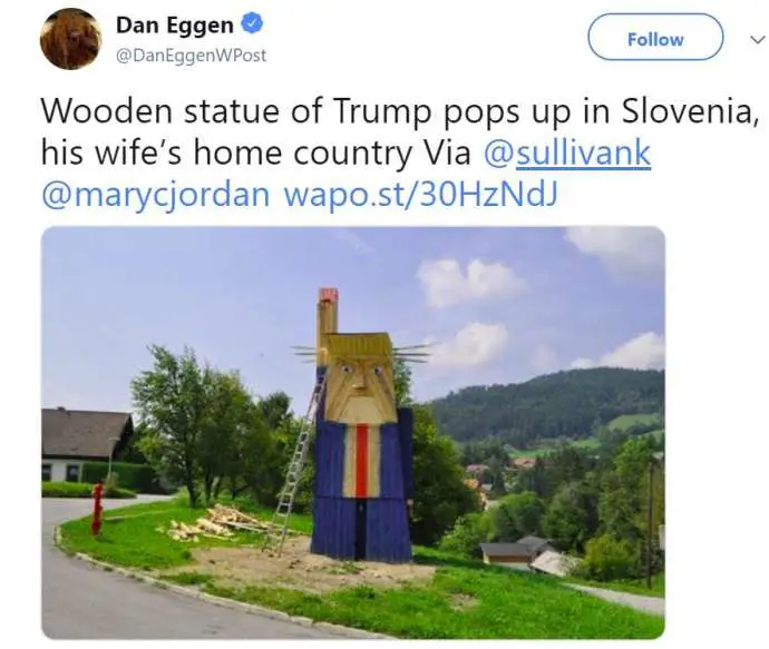 Wooden Statue of Trump Erected in Sela pri Kamniku