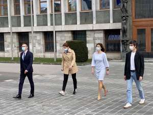 The party leaders in front of Parliament