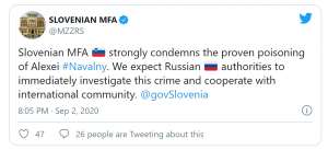 Slovenia Condemns Poisoning of Alexei Navalny, Demands Explanations from Russia