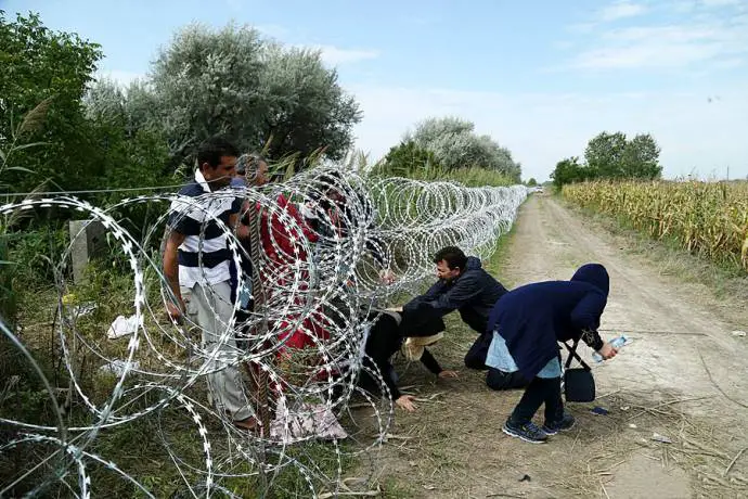 Migrants in Hungary near the Serbian border 2015