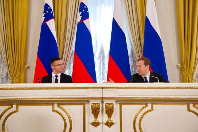 Slovenian Prime Minister Šarec and Russian Prime Minister Dmitry Medvedev