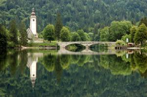 The lake and Church of St John the Baptist