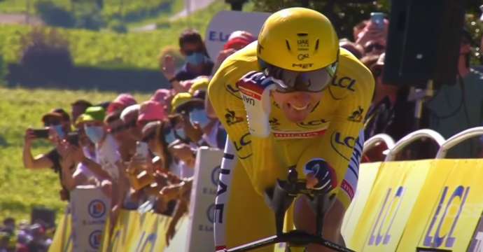 Pogačar in mid-yell on the Tour de France