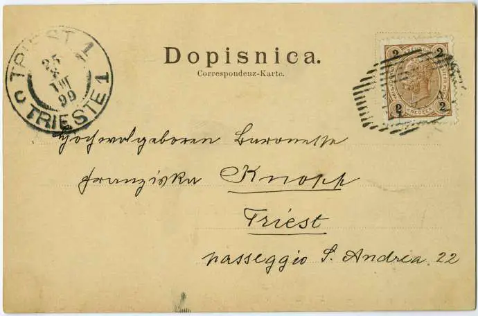 Postcard that arrived at Trieste in 1899