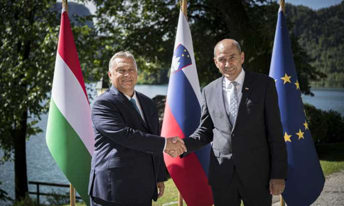 PM Orban, left, and PM Janša, right