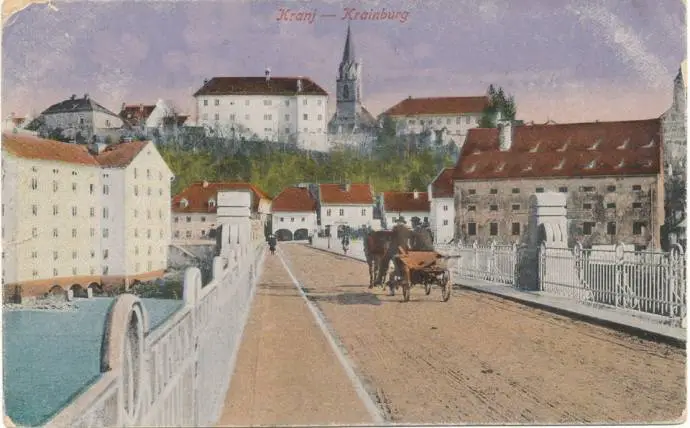Postcard of Kranj showing Khislstein Castle, 1909