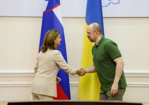 Slovenia&#039;s FM Tanja Fajon and Ukraine&#039;s PM Denys Shmyhal