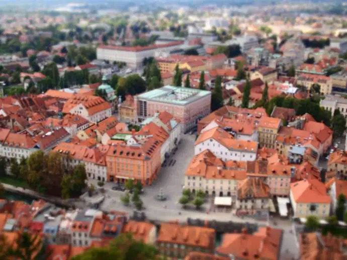 Ljubljana from the Castle, showing Novi Trg and the National Library