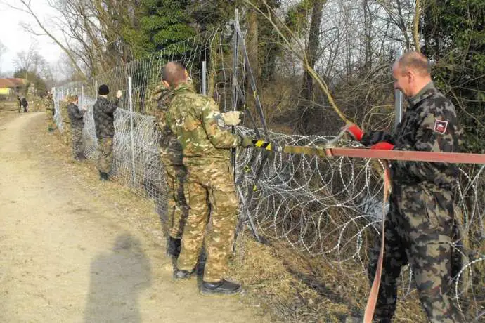 A fence being set up on the Slovenian border in 2016
