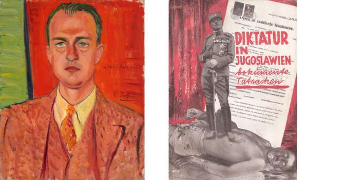 LEFT: Petar Dobrović, Portrait of Louis Adamič, 1932, oil on canvas, Heritage House (Gallery Petar Dobrović), Belgrade; RIGHT: Ivana Tomljenović-Meller, photo montage on the cover of the book Diktatur in Jugoslawien, 1930, private ownership, Zagreb.