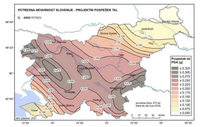 The seismic hazard map of Slovenia