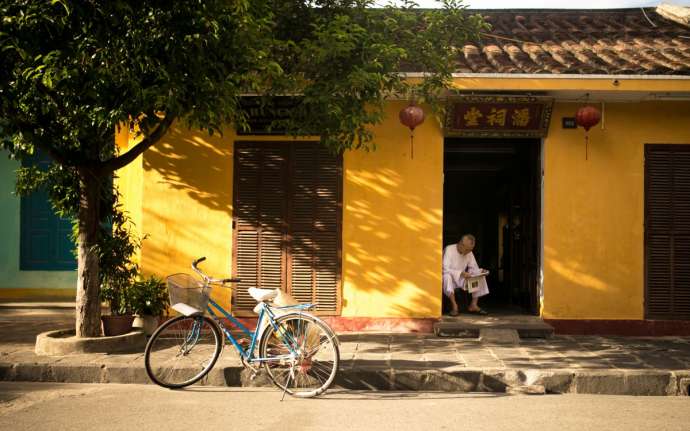 Some yellow and bike