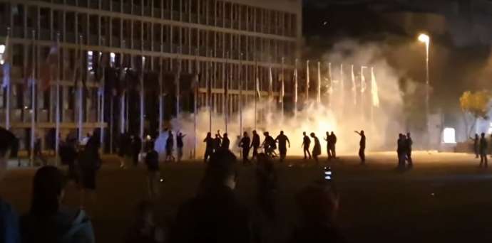 Protestors in front of Parliament