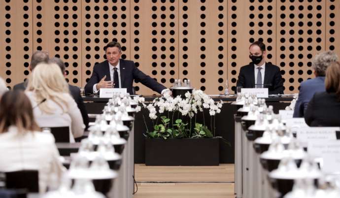 President Pahor on the right, Foreign Minister Anže Logar on the left