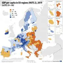 Western Slovenia's GDP in PPS 106% of EU Average, Eastern 73%