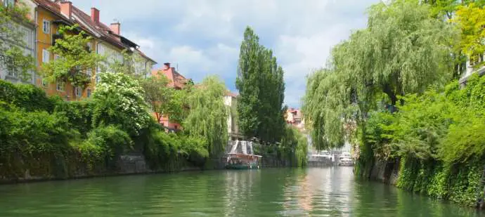 Ljubljana by river, in the summer